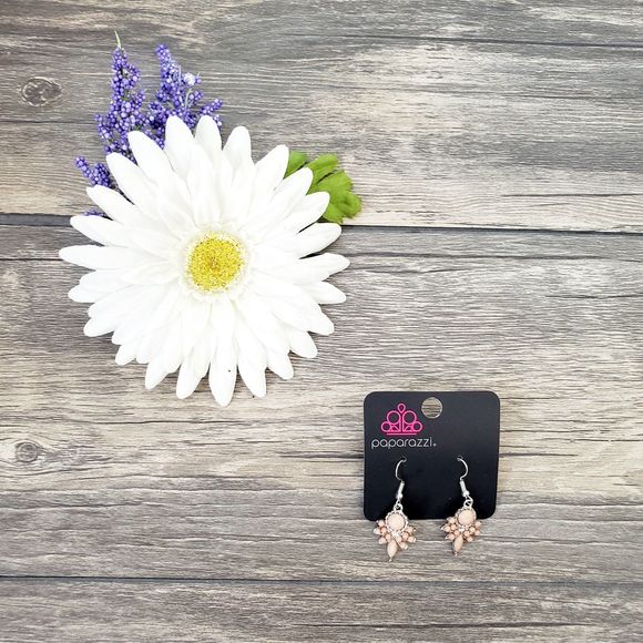 paparazzi Jewelry - Tan and Rhinestone Drop Fringe Earrings